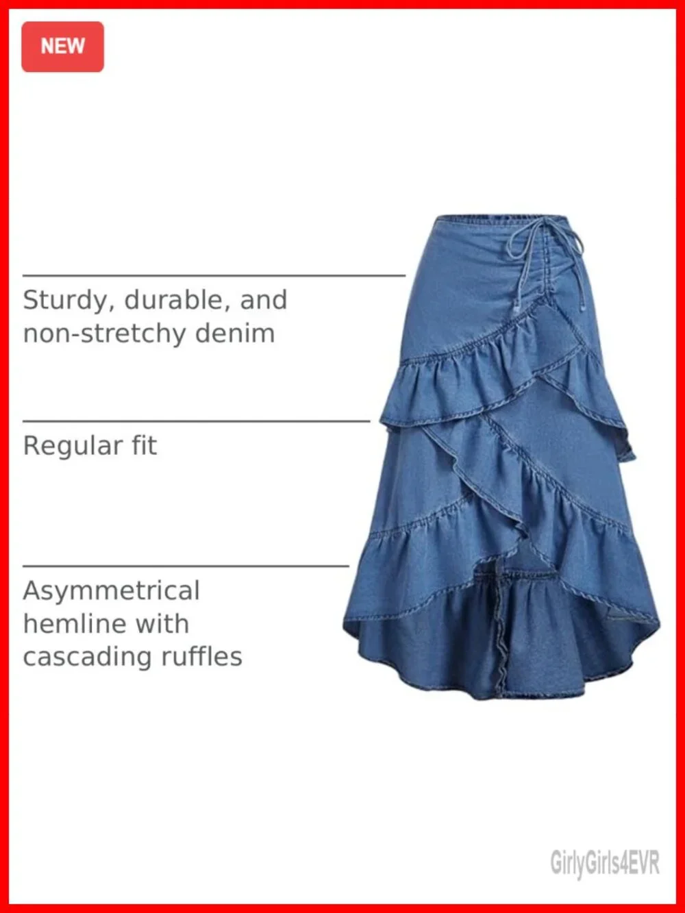 Ruffle Long Jean Skirt Western Fall Denim Maxi